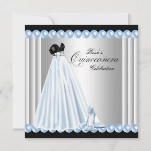 Elegant Pearl Baby Blue Quinceanera Invitations