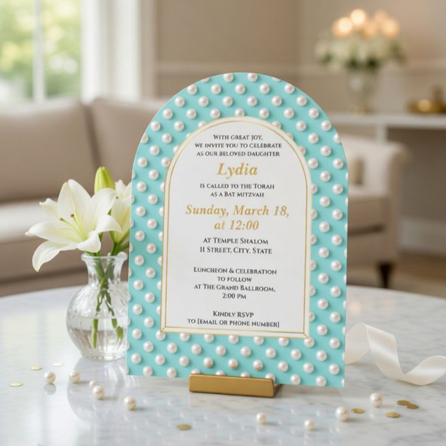 Elegant Pearl Bat Mitzvah Invitation (Creator Uploaded)