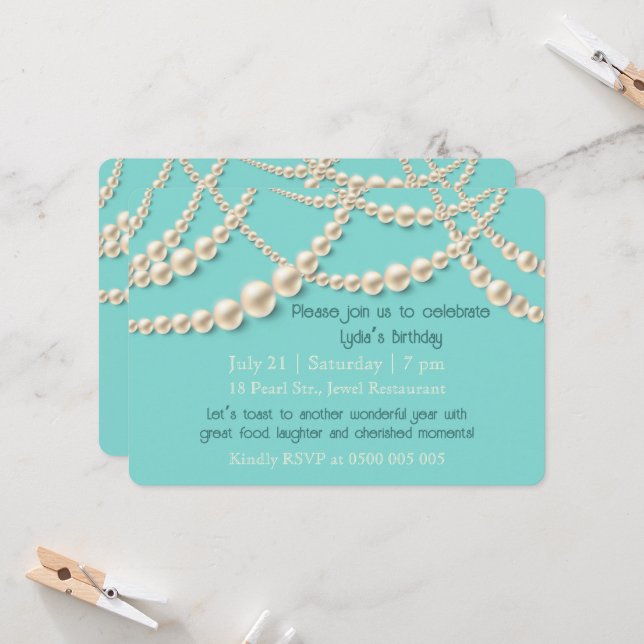Elegant Pearl Birthday Dinner Invitation (Front/Back In Situ)
