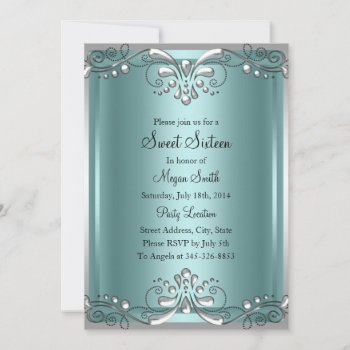Elegant Pearl Blue Sweet Sixteen Invite by ExclusiveZazzle at Zazzle