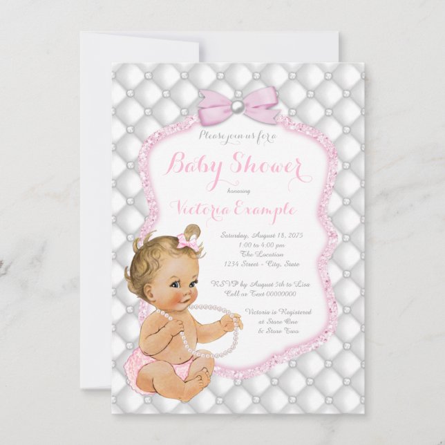 Elegant Pearl Bow Baby Shower Invitation (Front)