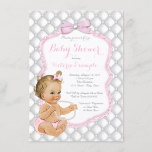 Elegant Pearl Bow Baby Shower Invitation
