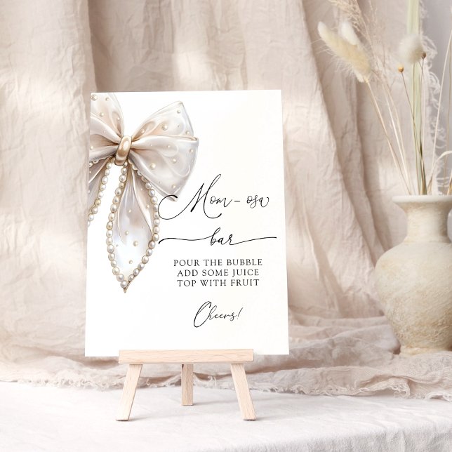 Elegant Pearl Bow Baby Shower Mom-osa Bar Poster (Creator Uploaded)