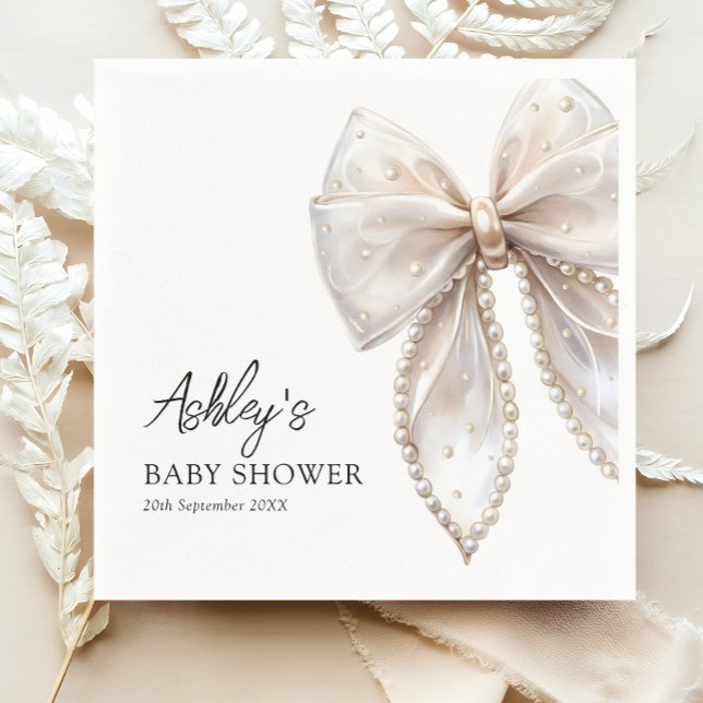 Elegant Pearl Bow Baby Shower Napkins (Creator Uploaded)