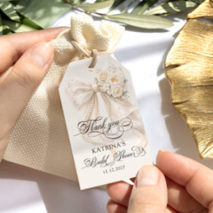 Elegant Pearl Bow Bridal Shower Gift Tags
