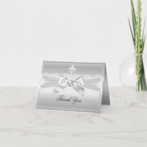 Elegant Pearl Bow  Cross Thank You Card