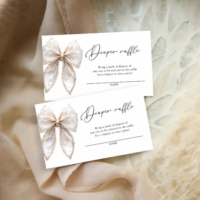 Elegant Pearl Bow Diaper Raffle Tickets Enclosure Card (Creator Uploaded)