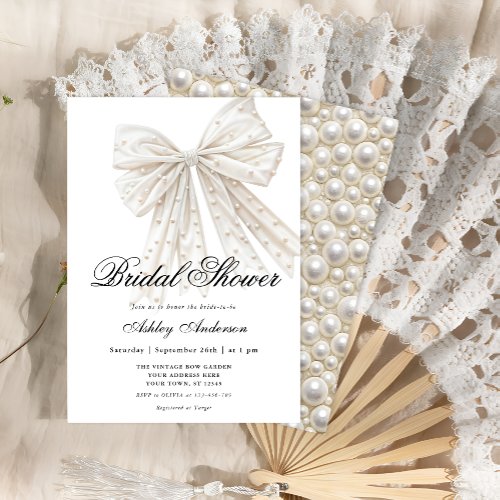 Elegant Pearl Bow Modern Bridal Shower Invitation
