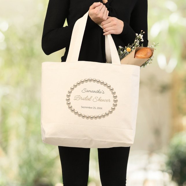 Elegant Pearl Bridal Shower Large Tote Bag (Creator Uploaded)