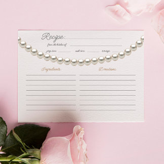 Elegant Pearl Bridal Shower Recipe Note Card