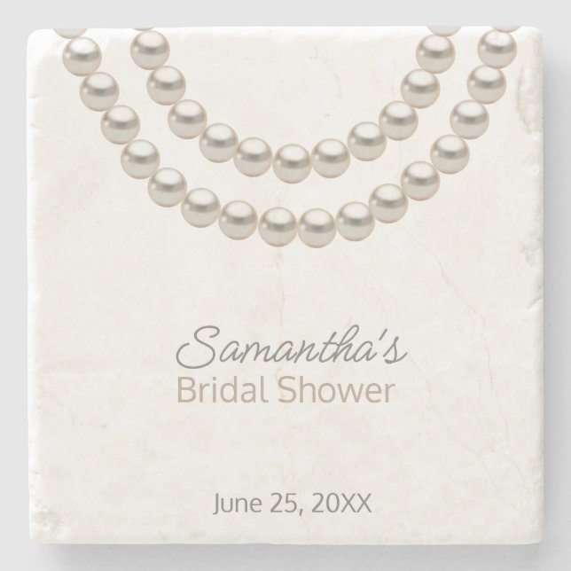 Elegant Pearl Bridal Shower Stone Coaster (Front)