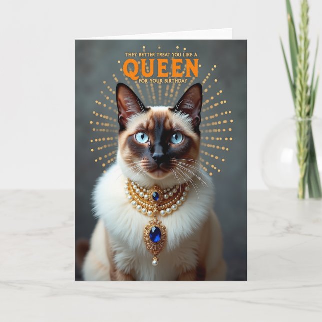 Elegant Pearl Cat Birthday Card (Front)
