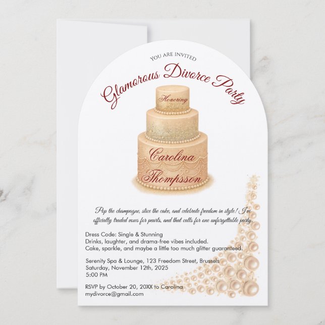 Elegant Pearl & Glitter Divorce Party Glamorous  Invitation (Front)