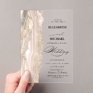 Elegant Pearl Glitter Script Wedding Acrylic Invitations