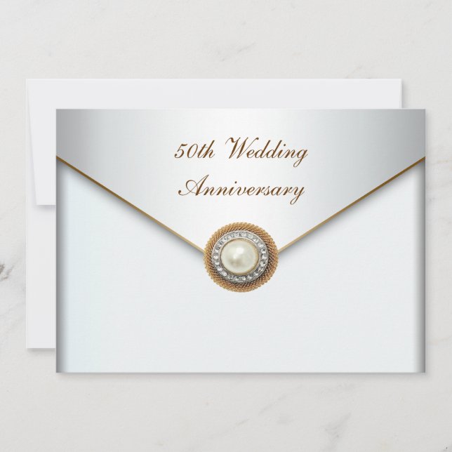 Elegant Pearl Gold 50th Wedding Anniversary Invitation (Front)
