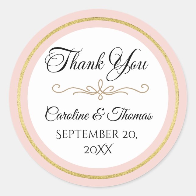 Elegant Pearl Gold Script Wedding Romantic Favors Classic Round Sticker (Front)
