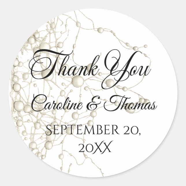 Elegant Pearl Gold Script Wedding Romantic Pearls Classic Round Sticker (Front)