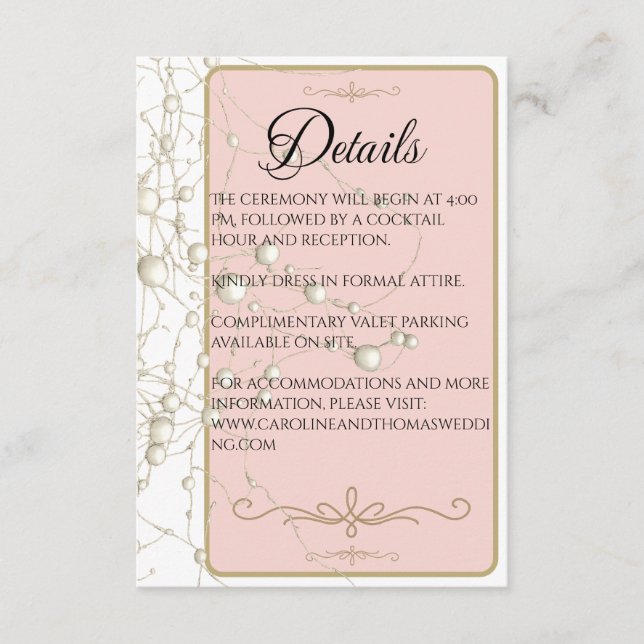Elegant Pearl Gold Script Wedding Romantic Pearls Enclosure Card (Front)