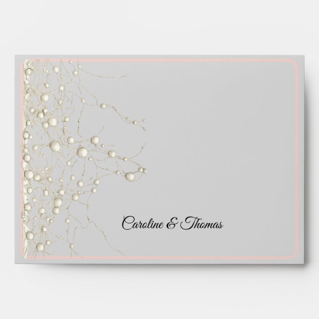 Elegant Pearl Gold Script Wedding Romantic Pearls Envelope (Front)