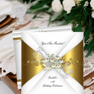 Elegant Pearl Gold Silver Diamond Birthday Party 2 Invitation