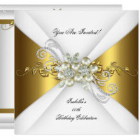 Elegant Pearl Gold Silver Diamond Birthday Party 2 Invitation