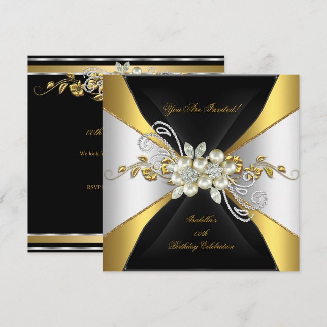 Elegant Pearl Gold Silver Diamond Birthday Party 3 Invitation (Front/Back)