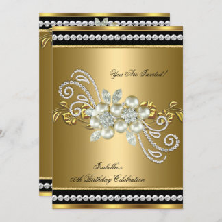 Elegant Pearl Gold Silver Diamond Birthday Party 7 Invitation