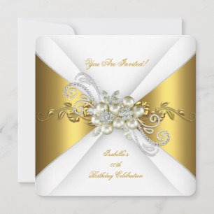 Elegant Pearl Gold Silver Diamond Birthday Party A Invitation