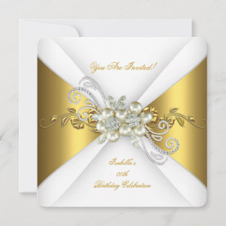 Elegant Pearl Gold Silver Diamond Birthday Party A Invitation