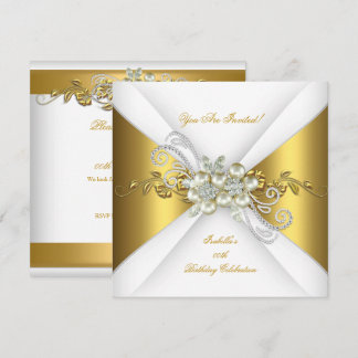 Elegant Pearl Gold Silver Diamond Birthday Party A Invitation