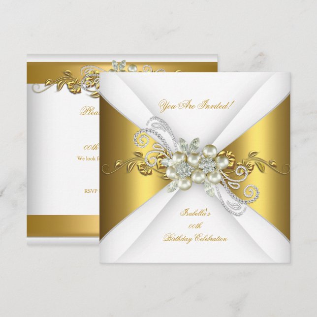 Elegant Pearl Gold Silver Diamond Birthday Party A Invitation (Front/Back)