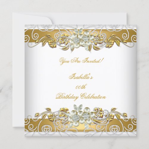 Elegant Pearl Gold Silver Diamond Birthday Party D Invitation