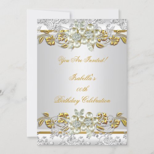 Elegant Pearl Gold Silver Diamond Birthday Party D Invitation