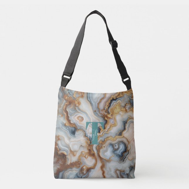 Elegant Pearl Golden Agate Custom Monogram Crossbody Bag (Front)