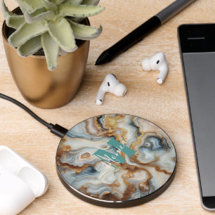 Elegant Pearl Golden Agate Custom Monogram Wireless Charger