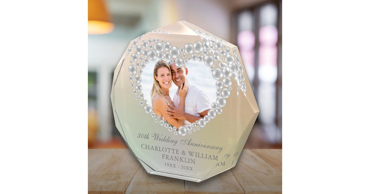 Elegant Pearl Heart 30th Wedding Anniversary Photo Block | Zazzle
