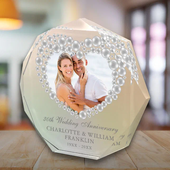 Elegant Pearl Heart 30th Wedding Anniversary Photo Block | Zazzle
