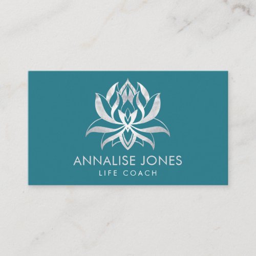 Elegant Pearl Lotus Flower on Teal Blue Business Card