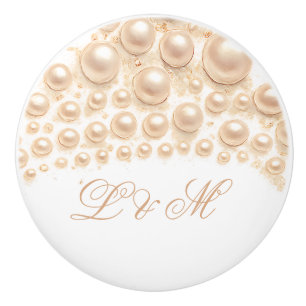 Elegant Pearl Monogram Design Luxurious Accents Ceramic Knob