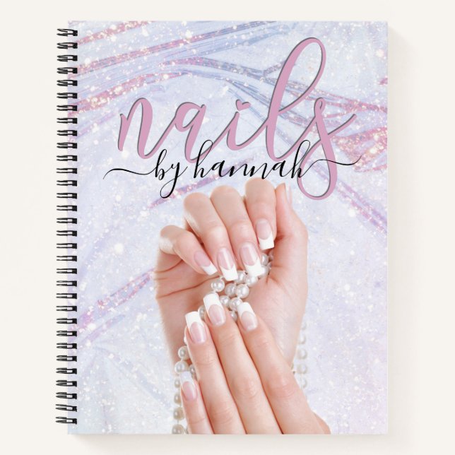 Elegant Pearl Nail Technician Chic Appointment Notebook (Front)