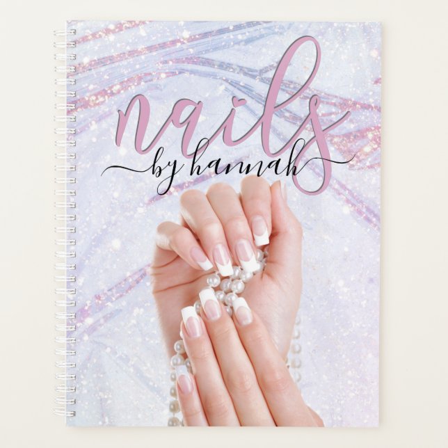 Elegant Pearl Nail Technician Chic Appointment Planner (Front)