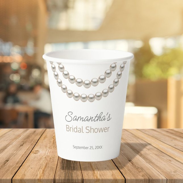 Elegant Pearl Necklace Bridal Shower Paper Cups (Creator Uploaded)