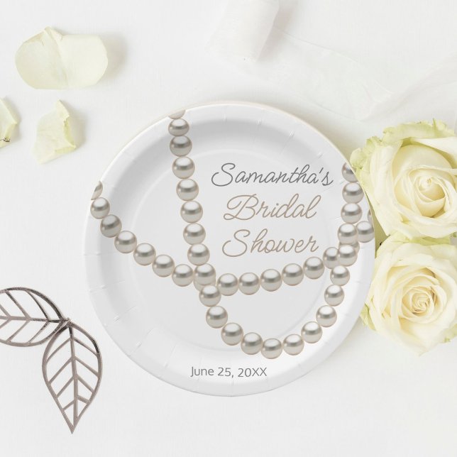 Elegant Pearl Necklace Bridal Shower Paper Plates (Creator Uploaded)