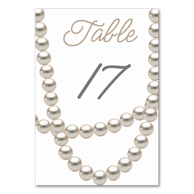 Elegant Pearl Necklace Bridal Shower Table Number (Front)