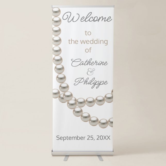 Elegant Pearl Necklace Wedding Retractable Banner (Front)