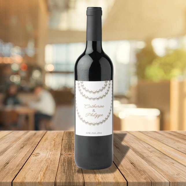 Elegant pearl necklaces Wedding Wine Label (Creator Uploaded)
