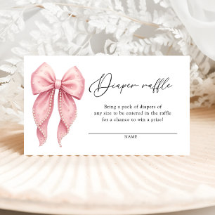 Elegant Pearl Pink Bow Diaper Raffle Tickets Enclosure Card
