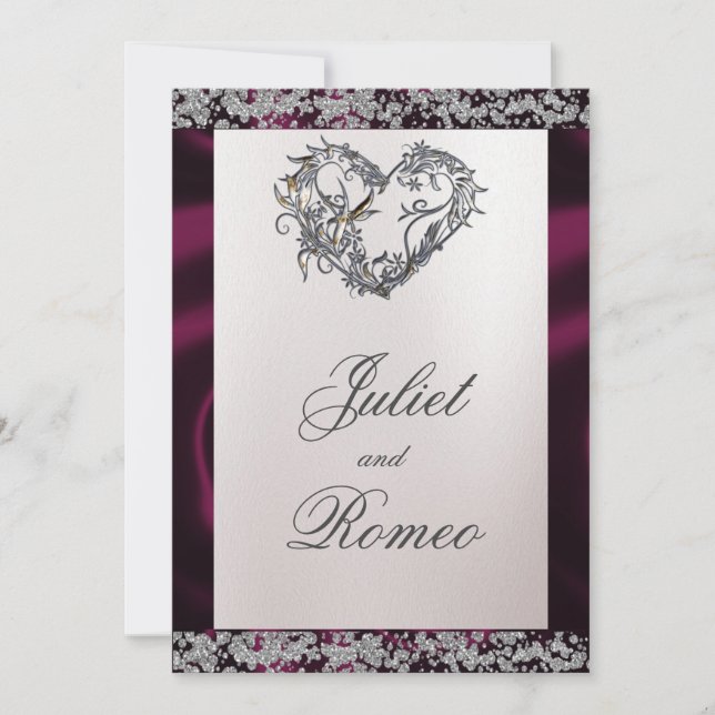 Elegant Pearl, Purple Ribbon & Sparkle Invitation (Front)