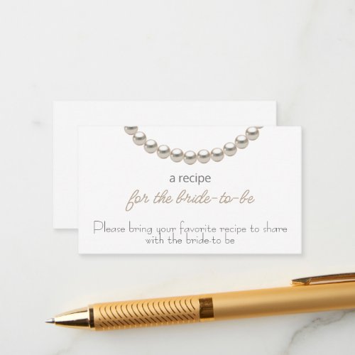 Elegant Pearl Recipe for the bride to be Enclosure Card