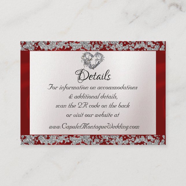Elegant Pearl, Red Ribbon & Sparkle QR Code Enclosure Card (Front)